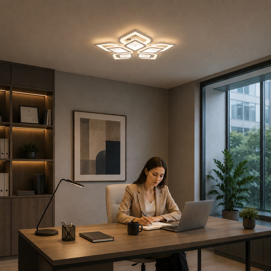 LED luster s diaľkovým ovládaním DALIA 96W, 5 okvetných lístkov, studené/teplé/neutrálne svetlo, stmievateľné, biela