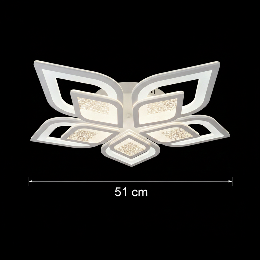 LED luster s diaľkovým ovládaním DALIA 96W, 5 okvetných lístkov, studené/teplé/neutrálne svetlo, stmievateľné, biela