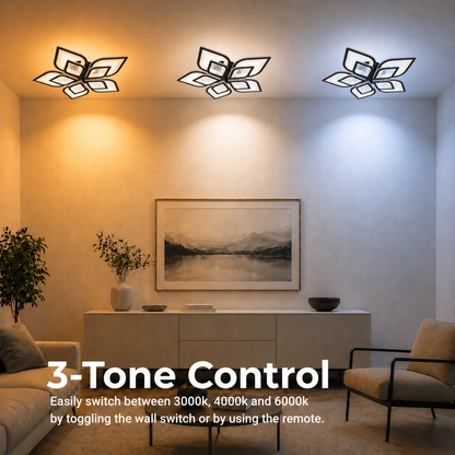 LED luster s diaľkovým ovládaním DALIA 96W, 5 okvetných lístkov, studené/teplé/neutrálne svetlo, stmievateľné, čierna