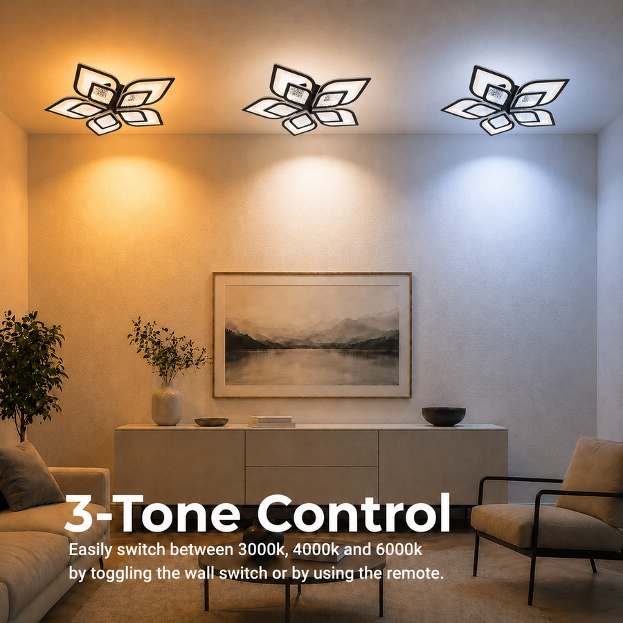 LED luster s diaľkovým ovládaním DALIA 96W, 5 okvetných lístkov, studené/teplé/neutrálne svetlo, stmievateľné, čierna
