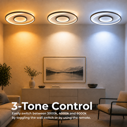 LED luster s diaľkovým ovládaním FIGURATO, 63W, 3 kruhy, studené/teplé/neutrálne svetlo, stmievateľné, čierny