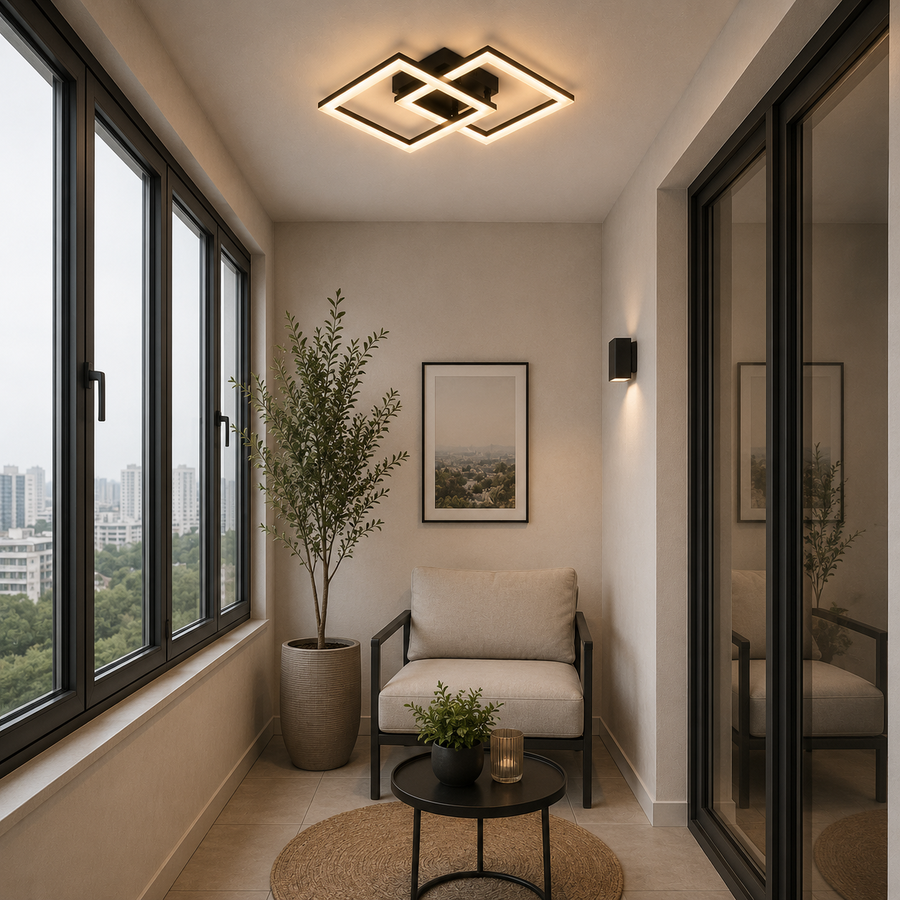Lustra LED cu telecomanda GEO 29W, 2 Patrate, lumina Rece/Calda/Neutra, Dimabila, Metal si Acril, Negru