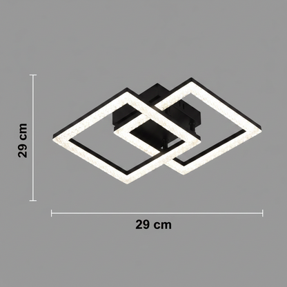 Lustra LED cu telecomanda GEO 29W, 2 Patrate, lumina Rece/Calda/Neutra, Dimabila, Metal si Acril, Negru