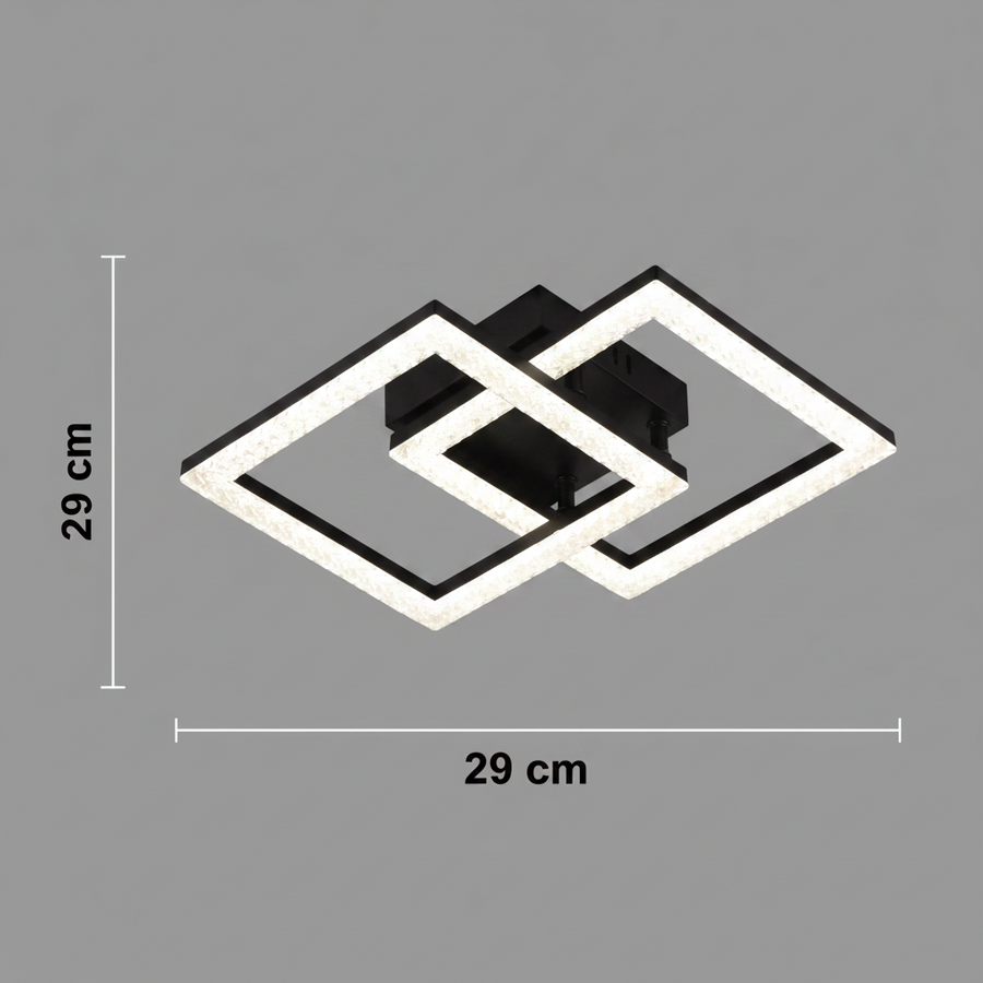 Lustra LED cu telecomanda GEO 29W, 2 Patrate, lumina Rece/Calda/Neutra, Dimabila, Metal si Acril, Negru