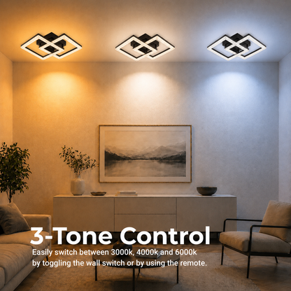 Lustra LED cu telecomanda GEO 29W, 2 Patrate, lumina Rece/Calda/Neutra, Dimabila, Metal si Acril, Negru