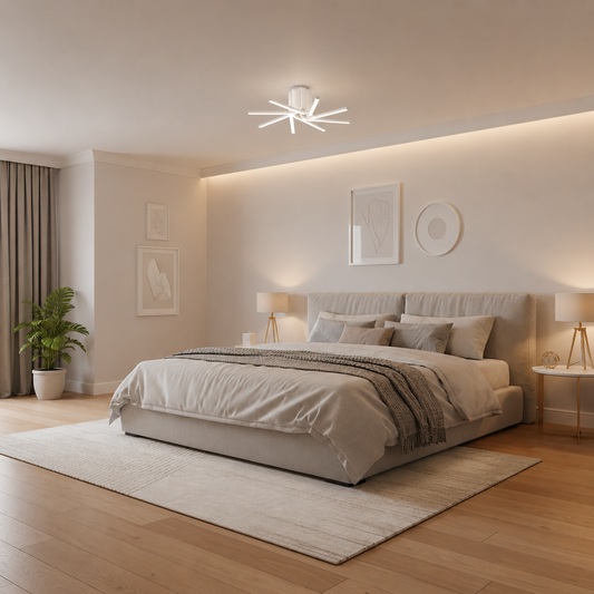Lustra LED cu telecomanda IBANE, 8 surse, 3000K/4000K/6000K, 128W, Metal și Silicon, Alb