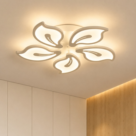 LED luster s diaľkovým ovládaním JASMINE 66W, 5 okvetných lístkov, studené/teplé/neutrálne svetlo, stmievateľné, biela