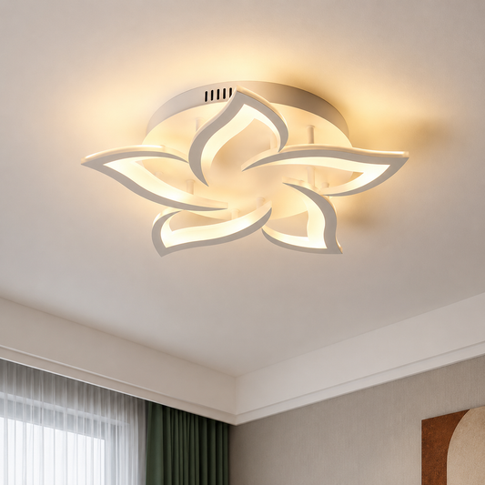 LED luster s diaľkovým ovládaním LOTUS 54W, 5 okvetných lístkov, studené/teplé/neutrálne svetlo, stmievateľné, biela