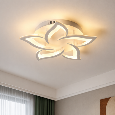 LED luster s diaľkovým ovládaním LOTUS 54W, 5 okvetných lístkov, studené/teplé/neutrálne svetlo, stmievateľné, biela
