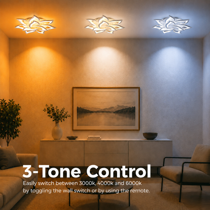 LED luster s diaľkovým ovládaním LOTUS 91W, 9 okvetných lístkov, studené/teplé/neutrálne svetlo, stmievateľné, biela