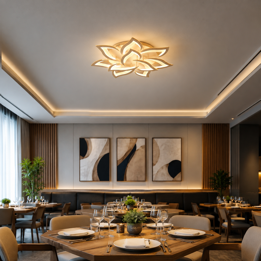LED luster s diaľkovým ovládaním LOTUS 91W, 9 okvetných lístkov, studené/teplé/neutrálne svetlo, stmievateľné, biela