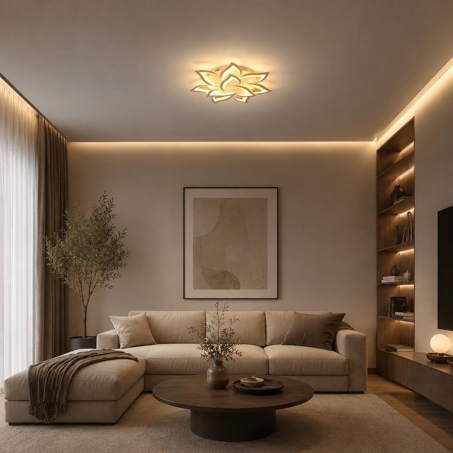 LED luster s diaľkovým ovládaním LOTUS 91W, 9 okvetných lístkov, studené/teplé/neutrálne svetlo, stmievateľné, biela