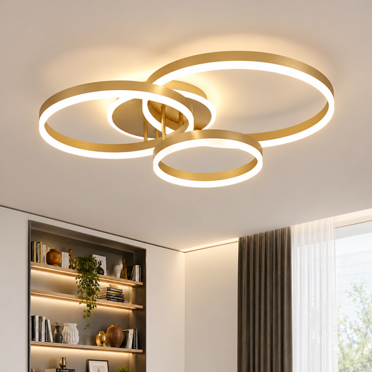 LED luster s diaľkovým ovládaním RIGA LILITH 68W, 3 kruhy, studené/teplé/neutrálne svetlo, stmievateľné, lesklé zlato