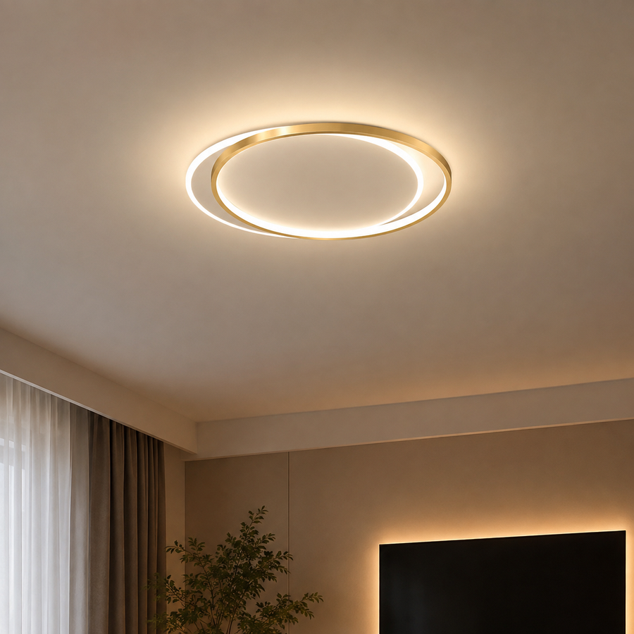 LED luster s diaľkovým ovládaním SOLARA 51W, 2 kruhy, studené/teplé/neutrálne svetlo, stmievateľné, biele zlato