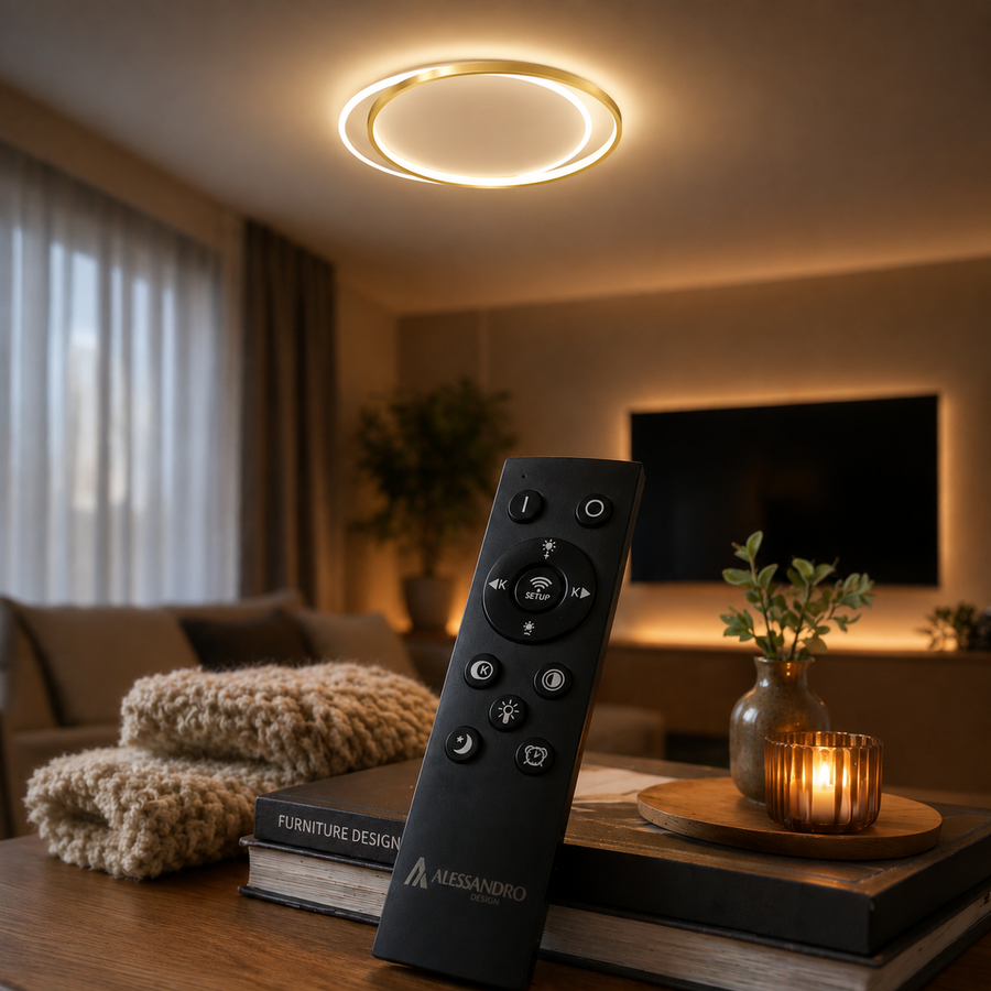LED luster s diaľkovým ovládaním SOLARA 51W, 2 kruhy, studené/teplé/neutrálne svetlo, stmievateľné, biele zlato