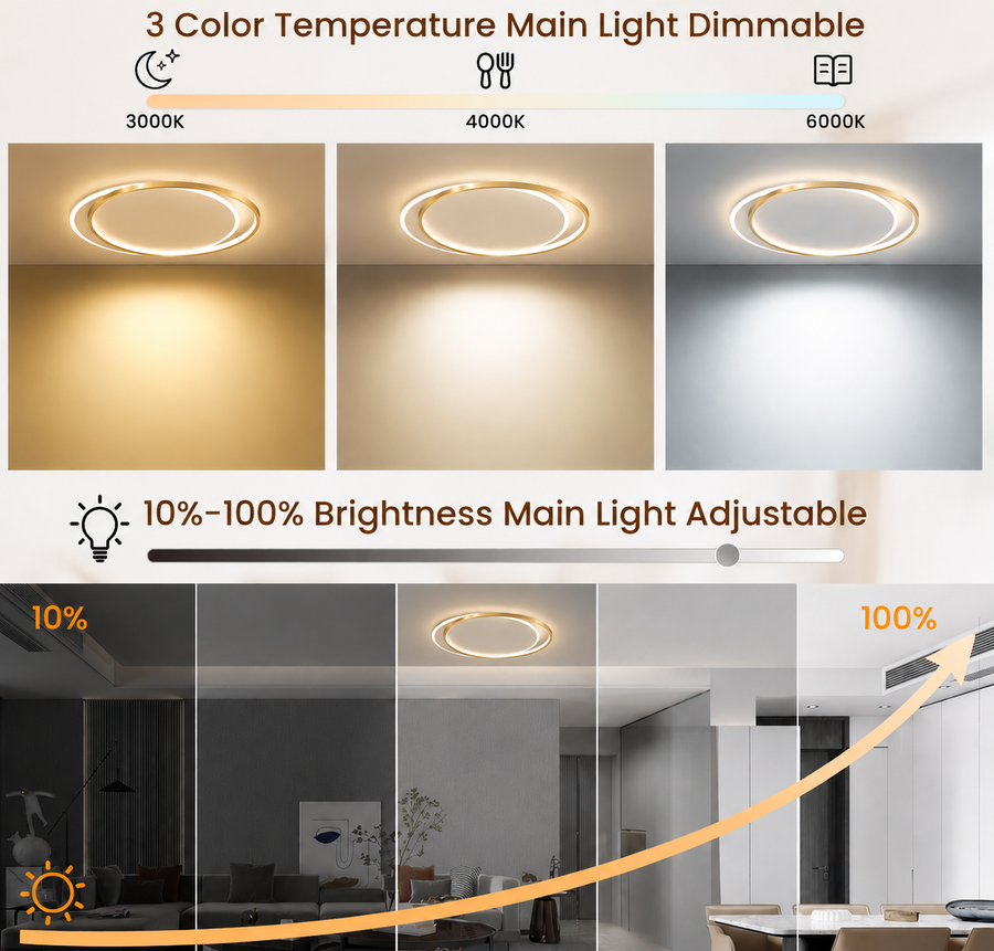 LED luster s diaľkovým ovládaním SOLARA 51W, 2 kruhy, studené/teplé/neutrálne svetlo, stmievateľné, biele zlato