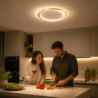 LED luster s diaľkovým ovládaním SOLARA 51W, 2 kruhy, studené/teplé/neutrálne svetlo, stmievateľné, biele zlato
