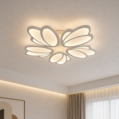 LED luster s diaľkovým ovládaním TULIP 81W, 5 okvetných lístkov, studené/teplé/neutrálne svetlo, stmievateľné, biela