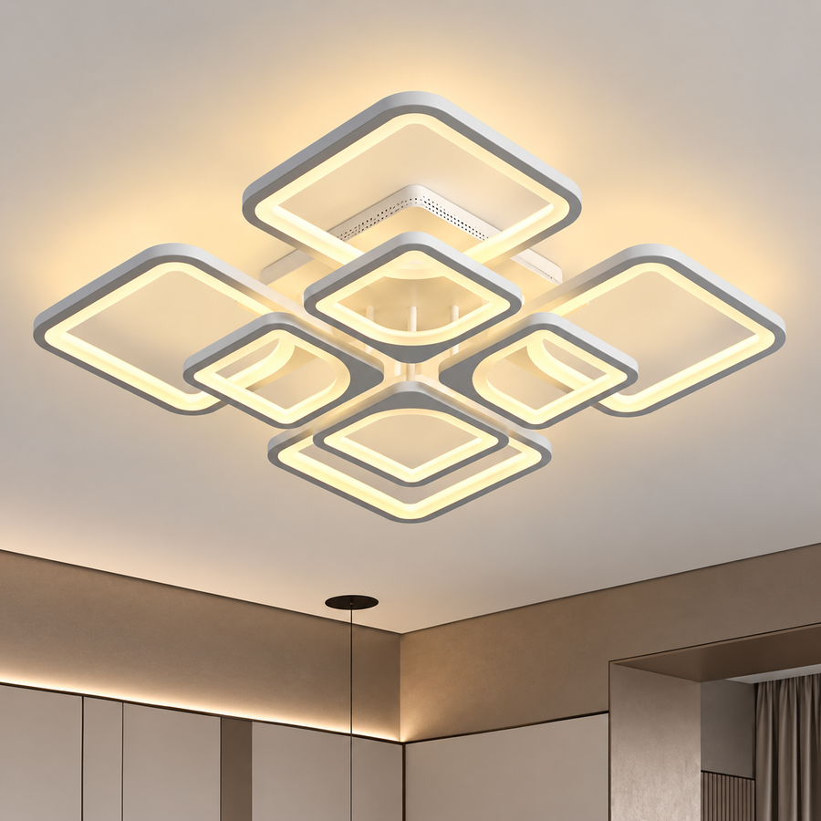 LED luster s diaľkovým ovládaním ZOE 135W, 8 štvorcových, studené/teplé/neutrálne svetlo, stmievateľné, biela