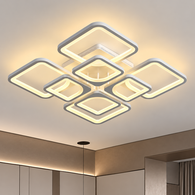 LED luster s diaľkovým ovládaním ZOE 135W, 8 štvorcových, studené/teplé/neutrálne svetlo, stmievateľné, biela
