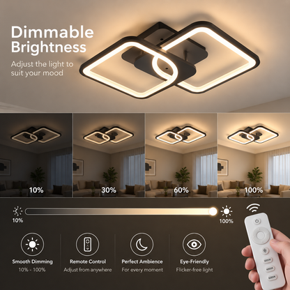 LED luster s diaľkovým ovládaním ZOE 27W, 2 štvorce, studené/teplé/neutrálne svetlo, stmievateľné, čierny