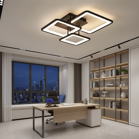 Lustra LED cu telecomanda ZOE 60W, 3 Patrate, lumina Rece/Calda/Neutra, Dimabila, Negru Lustre LED cu Telecomanda Default Title Alessandro Design