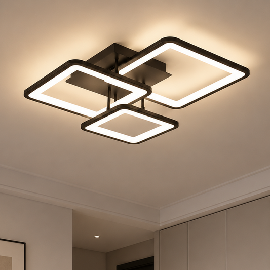 LED luster s diaľkovým ovládaním ZOE 46W, 3 štvorce, studené/teplé/neutrálne svetlo, stmievateľné, čierny