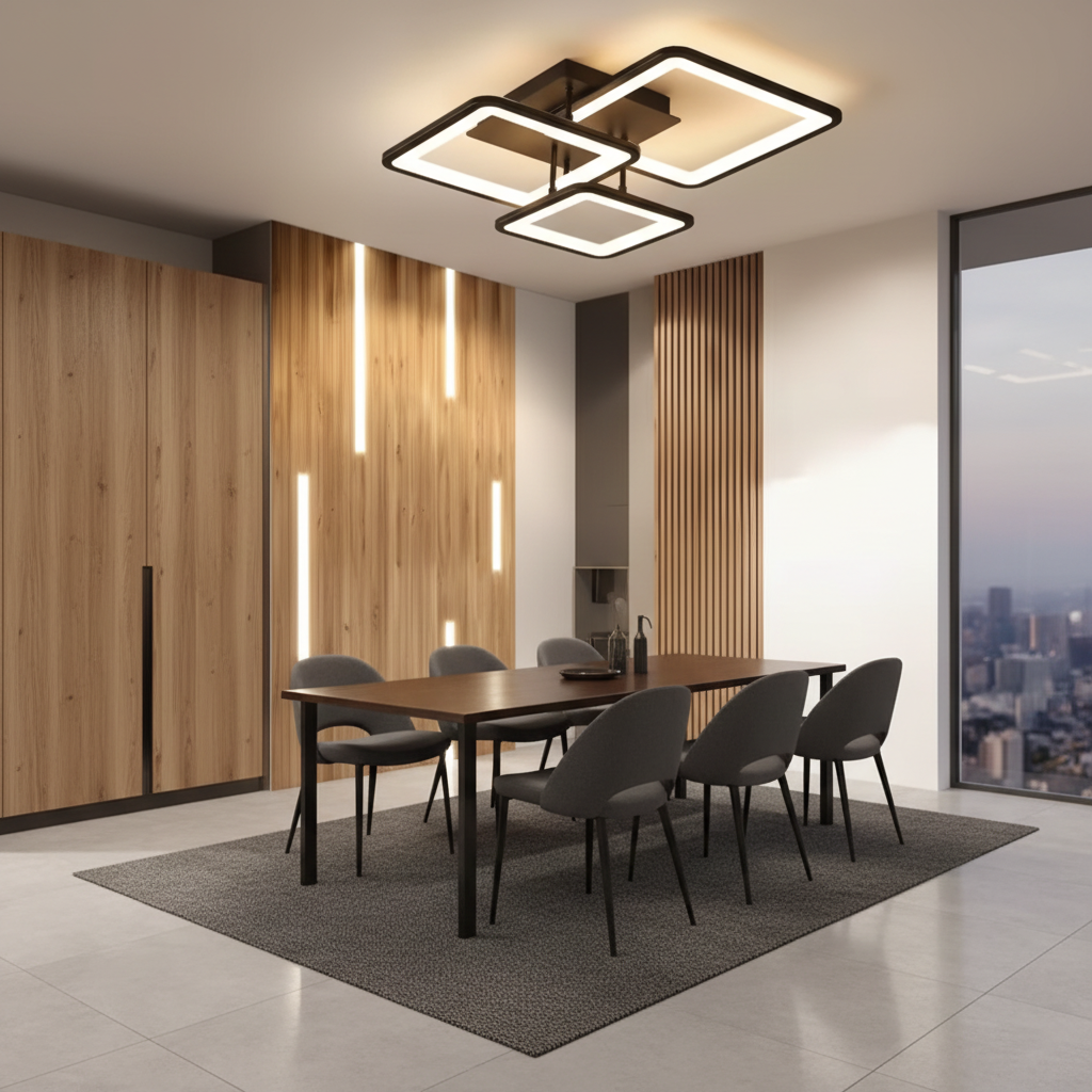 Lustra LED cu telecomanda ZOE 60W, 3 Patrate, lumina Rece/Calda/Neutra, Dimabila, Negru Lustre LED cu Telecomanda Default Title Alessandro Design