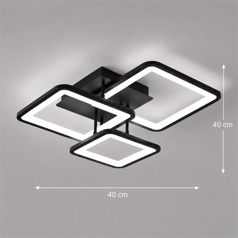 LED luster s diaľkovým ovládaním ZOE 46W, 3 štvorce, studené/teplé/neutrálne svetlo, stmievateľné, čierny