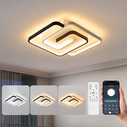 Lustra LED cu telecomanda si cristal ASHGABAT 66W, 2 Patrate, lumina Rece/Calda/Neutra, Dimabila, Alb