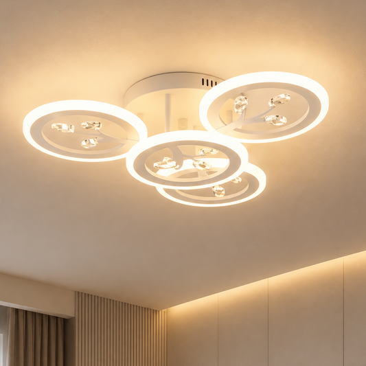 LED luster s diaľkovým ovládaním a krištáľom DAISY 53W, 4 prvky, studené/teplé/neutrálne svetlo, stmievateľné, biela