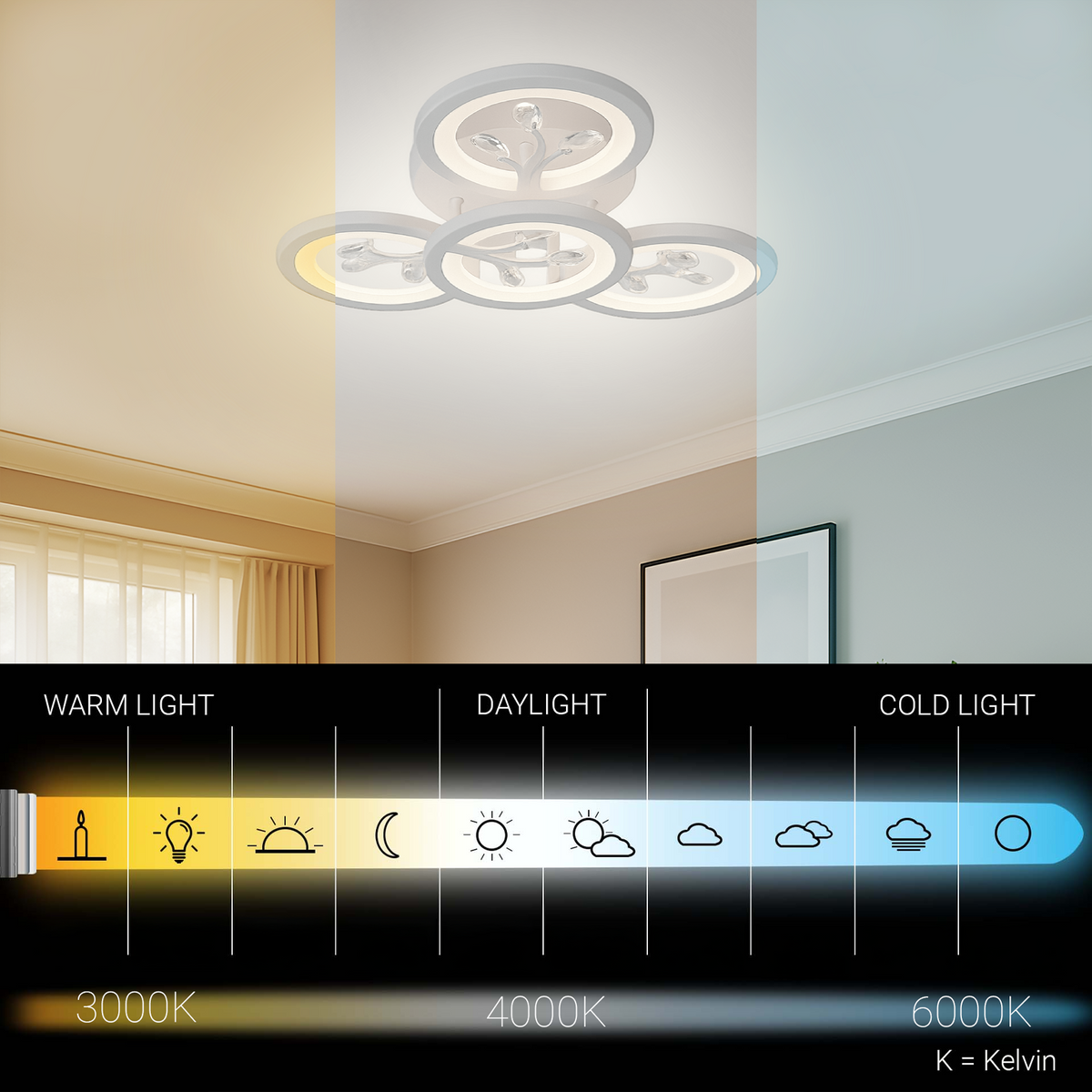 Lustra LED cu telecomanda si cristal DAISY 53W, 4 Elemente, lumina Rece/Calda/Neutra, Dimabila, Alb Lustre LED cu Telecomanda Default Title Alessandro Design