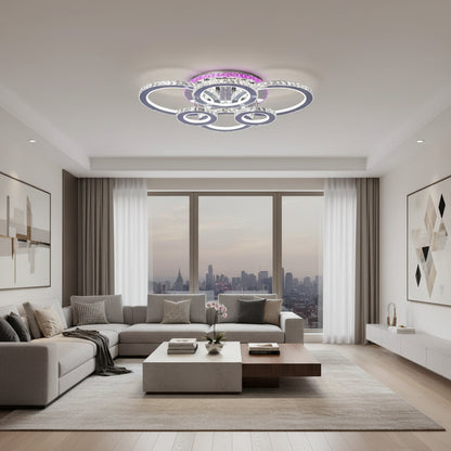 Lustra LED cu telecomanda si cristal NOVA ROTONDA RGB 144W, 6 Cercuri, lumina Rece/Calda/Neutra, Dimabila, Crom Lucios Lustre LED & Cristale Default Title Alessandro Design