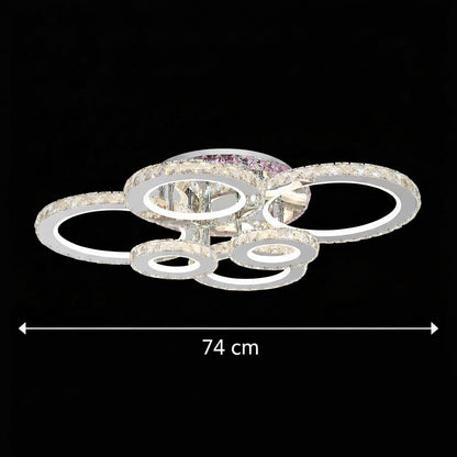Lustra LED cu telecomanda si cristal NOVA ROTONDA RGB 144W, 6 Cercuri, lumina Rece/Calda/Neutra, Dimabila, Crom Lucios Lustre LED & Cristale Default Title Alessandro Design