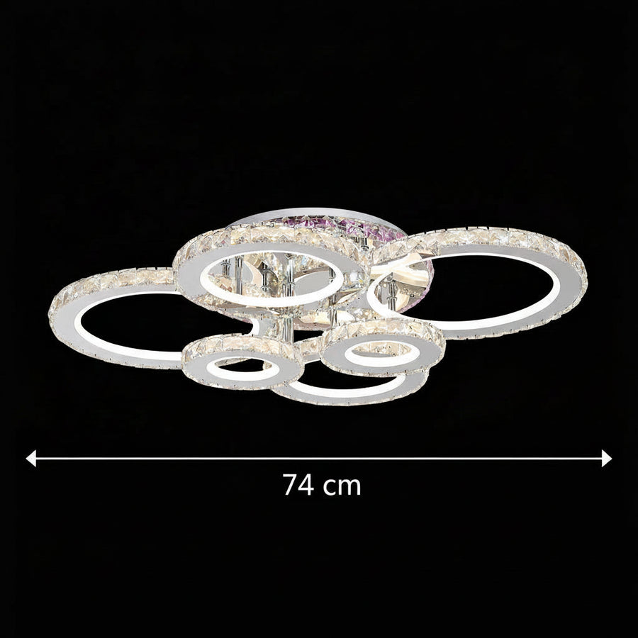 Lustra LED cu telecomanda si cristal NOVA ROTONDA RGB 144W, 6 Cercuri, lumina Rece/Calda/Neutra, Dimabila, Crom Lucios Lustre LED & Cristale Default Title Alessandro Design