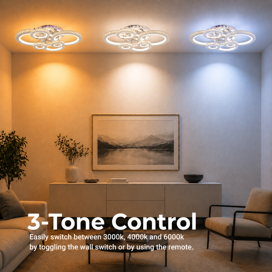 Lustra LED cu telecomanda si cristal NOVA ROTONDA RGB 144W, 6 Cercuri, lumina Rece/Calda/Neutra, Dimabila, Crom Lucios Lustre LED & Cristale Default Title Alessandro Design