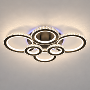 LED luster s diaľkovým ovládaním a krištáľom NOVA ROTONDA RGB 145W, 6 kruhov, studené/teplé/neutrálne svetlo, stmievateľné, čierny