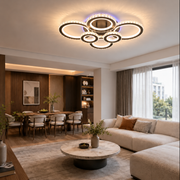 LED luster s diaľkovým ovládaním a krištáľom NOVA ROTONDA RGB 145W, 6 kruhov, studené/teplé/neutrálne svetlo, stmievateľné, čierny