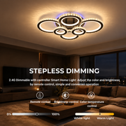 LED luster s diaľkovým ovládaním a krištáľom NOVA ROTONDA RGB 145W, 6 kruhov, studené/teplé/neutrálne svetlo, stmievateľné, čierny
