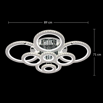 Lustra LED cu telecomanda si cristal NOVA ROTONDA RGB 239W, 8 Cercuri, lumina Rece/Calda/Neutra, Dimabila, Crom Lucios
