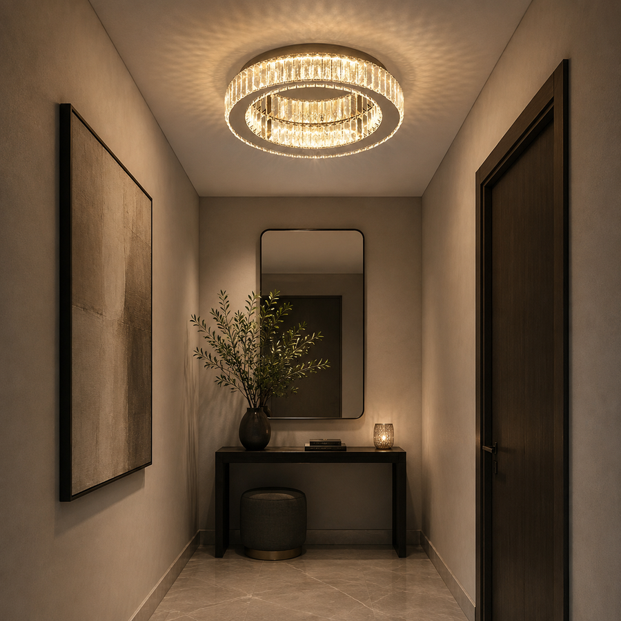 LED luster s diaľkovým ovládaním a krištáľom VERTUS 18W, 30cm, Kruh, Studené/Teplé/Neutrálne svetlo, Stmievateľné, Chróm