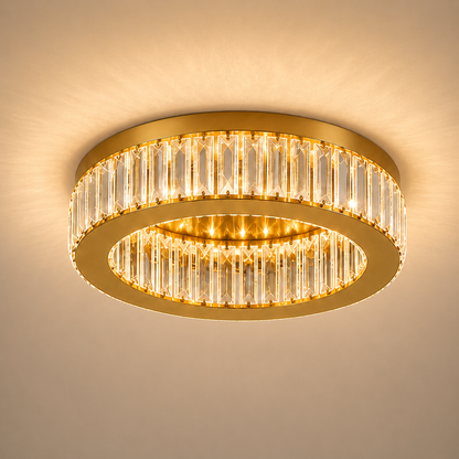 LED luster s diaľkovým ovládaním a krištáľom VERTUS 31W, 50cm, Kruh, Studené/Teplé/Neutrálne svetlo, Stmievateľné, Zlatý