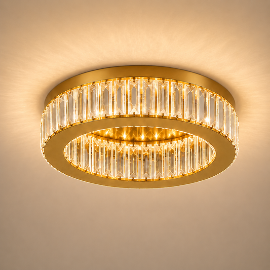 LED luster s diaľkovým ovládaním a krištáľom VERTUS 31W, 50cm, Kruh, Studené/Teplé/Neutrálne svetlo, Stmievateľné, Zlatý
