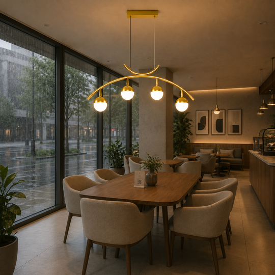 LED závesný luster PAAMIUT 34W, 4 svetelné zdroje, Studené/Teplé/Neutrálne svetlo, Zlatý, Nastaviteľná výška