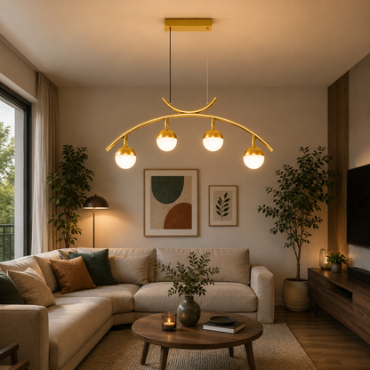 Lustra LED suspendata PAAMIUT 34W, 4 surse de lumină, lumina Rece/Calda/Neutra, Auriu, Inaltime Reglabila