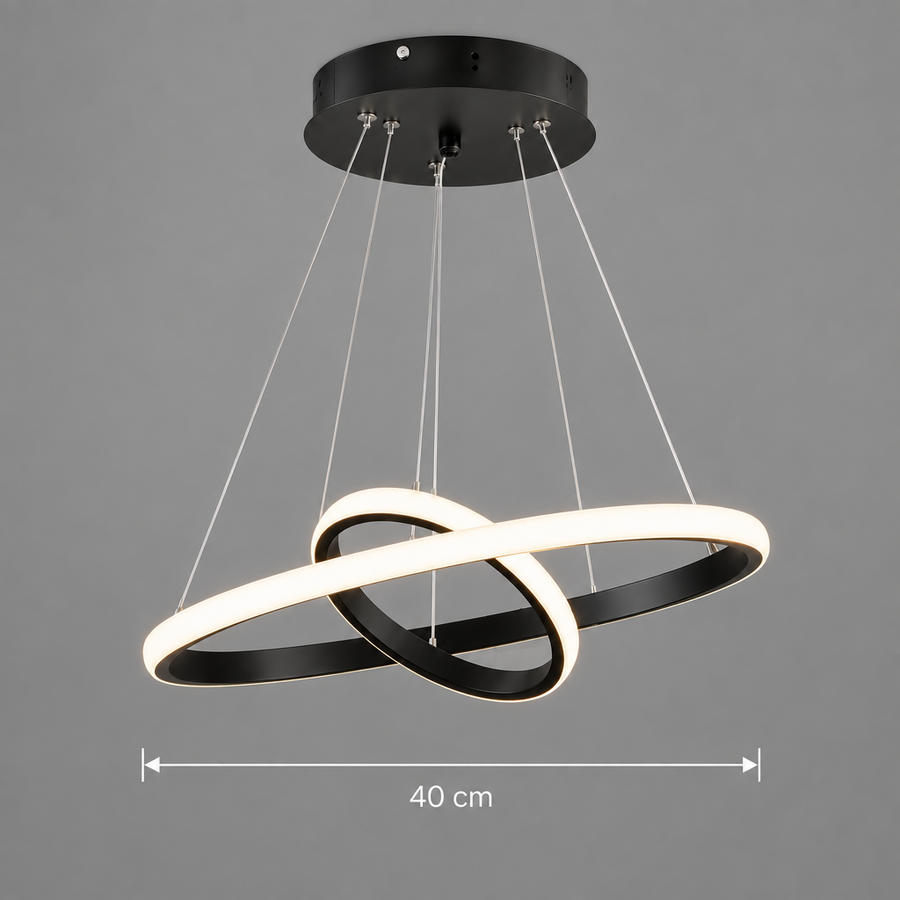 LED závesný luster RICCI 25W, 2 kruhy, studené/teplé/neutrálne svetlo, čierny, výškovo nastaviteľný