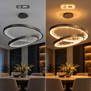 Závesný LED luster s diaľkovým ovládaním, K9 Crystals, 73W, 2 kruhy, 60 cm, studené/teplé/neutrálne svetlo, stmievateľné, čierne, výškovo nastaviteľné