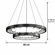Lustra LED suspendata cu telecomanda, Cristale K9, 73W, 2 Cerc, 60 cm, lumina Rece/Calda/Neutra, Dimabila, Negru, Inaltime Reglabila Lustre Moderne Default Title Alessandro Design