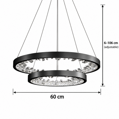 Lustra LED suspendata cu telecomanda, Cristale K9, 73W, 2 Cerc, 60 cm, lumina Rece/Calda/Neutra, Dimabila, Negru, Inaltime Reglabila Lustre Moderne Default Title Alessandro Design