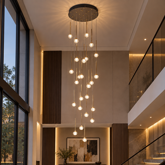 Závesný LED luster s diaľkovým ovládaním GONDAR, 100W, Priemer 60cm, 25 prvkov, Studené/Teplé/Neutrálne svetlo, Stmievateľné, Zlaté
